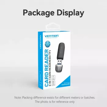 Vention 2-in-1 USB 3.2 Gen 1 (USB 3.0) kortelių skaitytuvas — SD ir MicroSD, juodas, kompaktiškas
