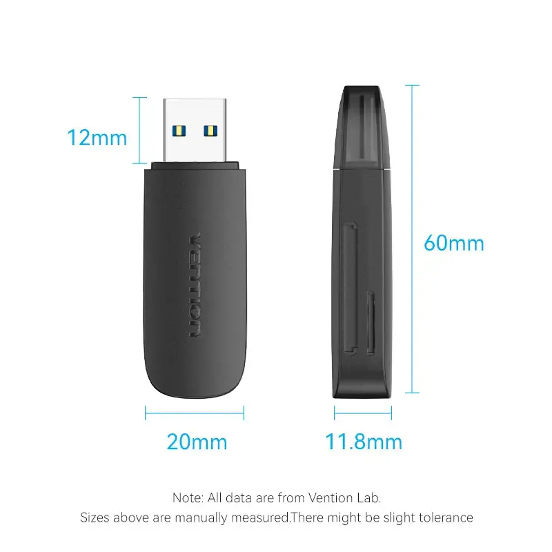 Vention 2-in-1 USB 3.2 Gen 1 (USB 3.0) kortelių skaitytuvas — SD ir MicroSD, juodas, kompaktiškas