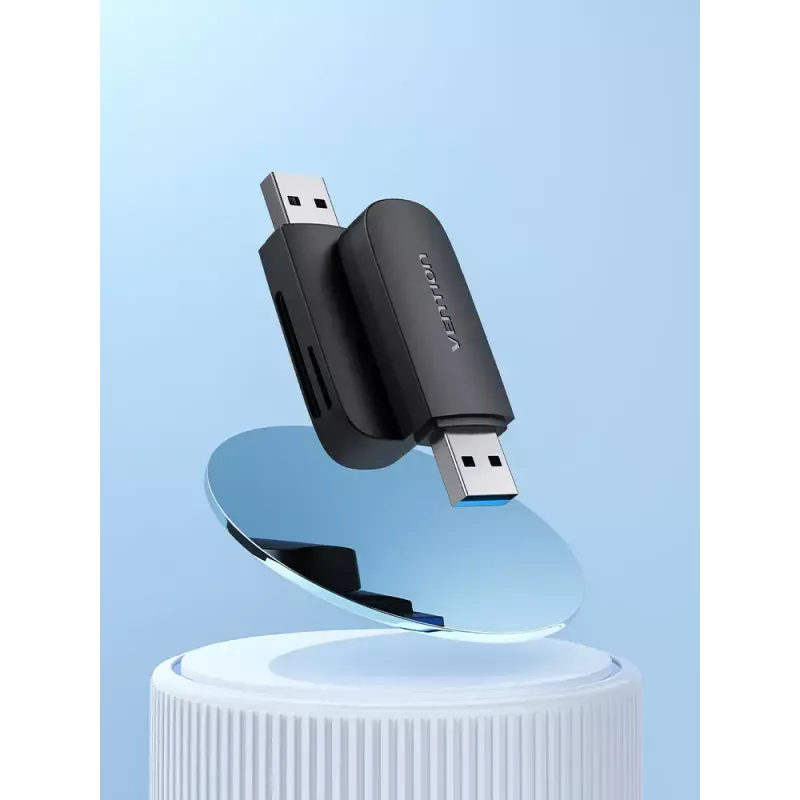 Vention 2-in-1 USB 3.2 Gen 1 (USB 3.0) kortelių skaitytuvas — SD ir MicroSD, juodas, kompaktiškas