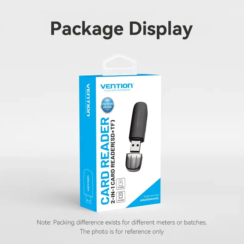 Vention 2-in-1 USB 3.0 A kortelių skaitytuvas SD+TF, USB 3.2 Gen 1, 5000 Mbit/s, juodas