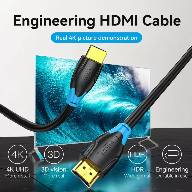 HDMI kabelis Vention 1 m juodas 18 Gbit/s 2.0