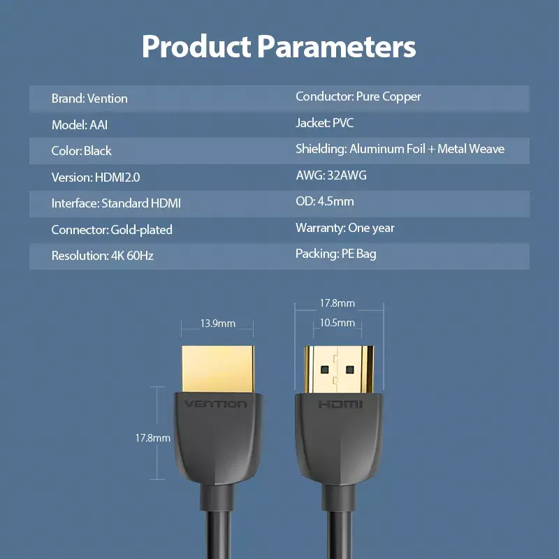 Vention nešiojamas HDMI laidas 0,5 m juodas HDMI 2.0 18 Gbit/s