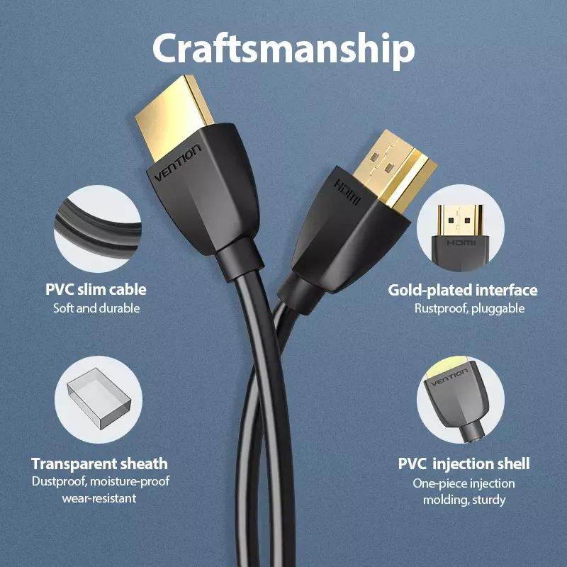 Vention nešiojamas HDMI laidas 0,5 m juodas HDMI 2.0 18 Gbit/s