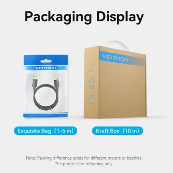 Vienos lizdo DisplayPort kabelis VYRIŠKAS-VYRIŠKAS Vention 1,5 m, 4K HD, juodas, 6 mm skersmens