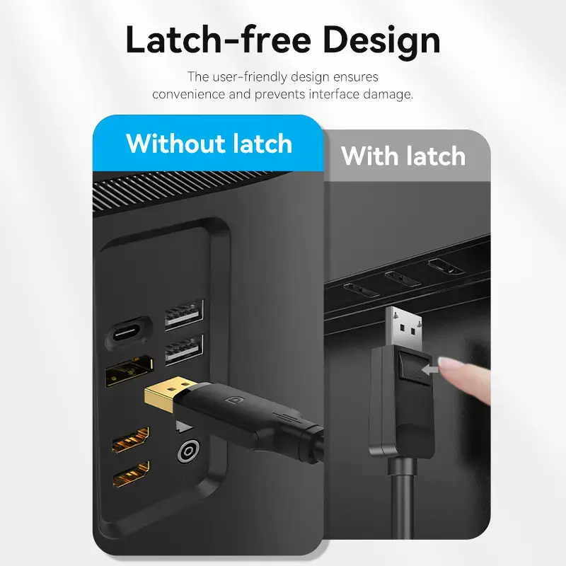 Vienos lizdo DisplayPort kabelis VYRIŠKAS-VYRIŠKAS Vention 1,5 m, 4K HD, juodas, 6 mm skersmens