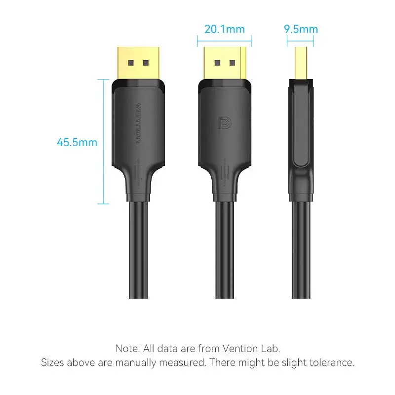 DisplayPort kabelis Vention HAKBJ 5 m, DisplayPort į DisplayPort, juodas