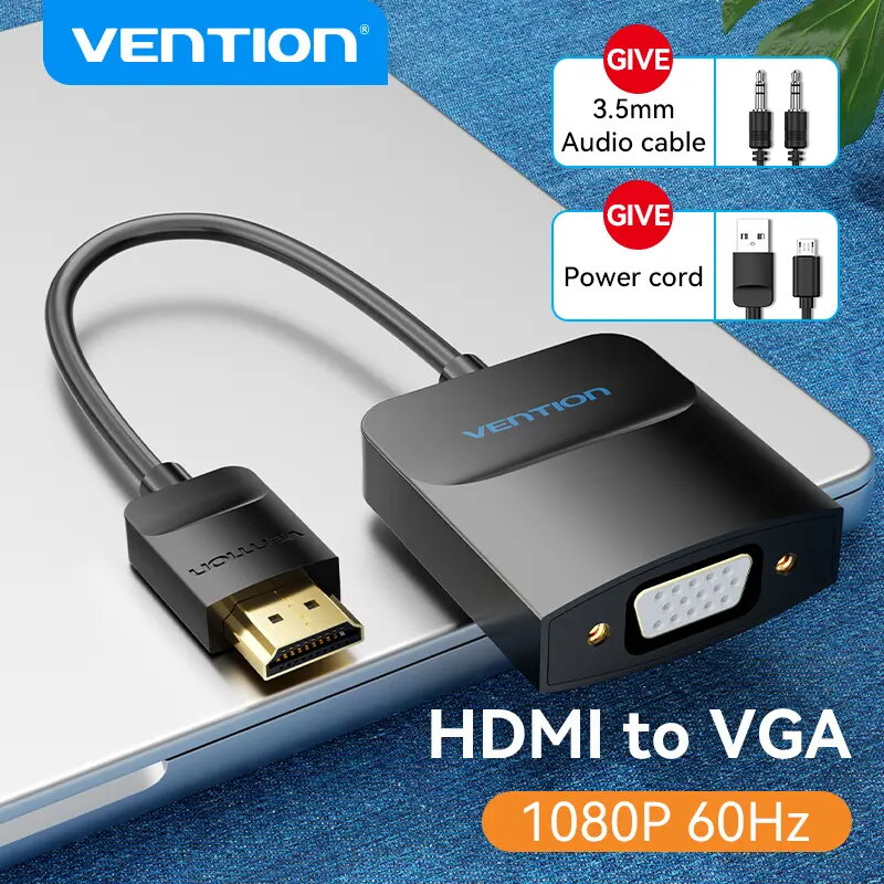 Vienos krypties HDMI į VGA keitiklis Vention 0,15 m juodas