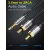 Garso kabelis Vention 3,5 mm lizdas – 2×RCA kištukas, 1,5 m, aliuminis/juodas