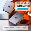 Vention 2 prievadų dvikryptis 8K HDMI jungiklis AKPH0, HDMI 2.1, 7680×4320@60Hz, USB-C maitinimas, aliuminis, pilkas