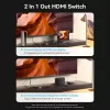 Vention 2 prievadų dvikryptis 8K HDMI jungiklis AKPH0, HDMI 2.1, 7680×4320@60Hz, USB-C maitinimas, aliuminis, pilkas