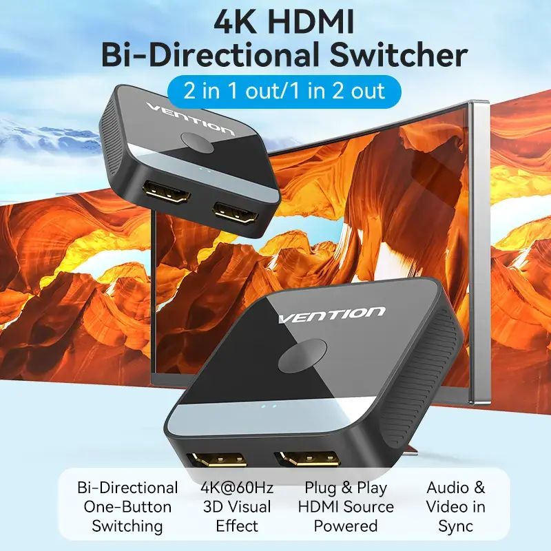HDMI 2 prievadų bi-kryptis 4K perjungiklis Vention AKOB0