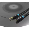 Garso ilginimo laidas Vention 3.5 mm 1,5 m, kištukas-lizdas, medvilninis pintas, juodas metalinis apdaila