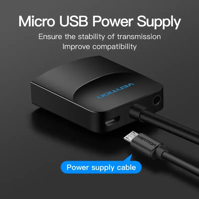 VGA į HDMI keitiklis Vention 0,15 m juodas VGA HDMI Micro USB garsas