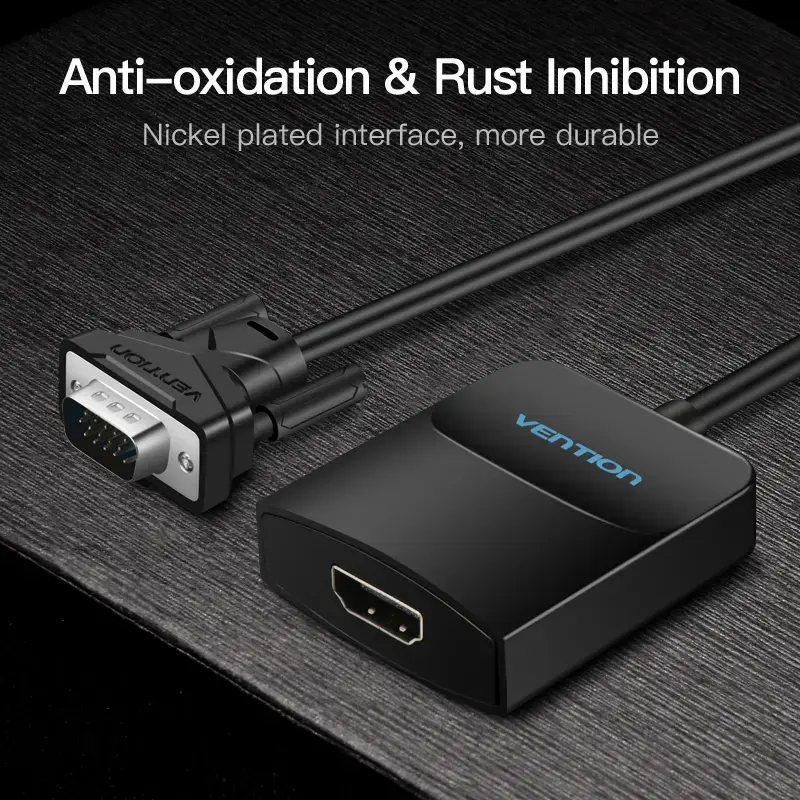 VGA į HDMI keitiklis Vention 0,15 m juodas VGA HDMI Micro USB garsas