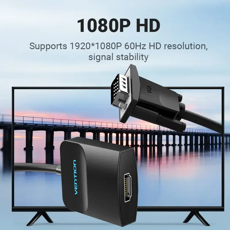 VGA į HDMI keitiklis Vention 0,15 m juodas VGA HDMI Micro USB garsas