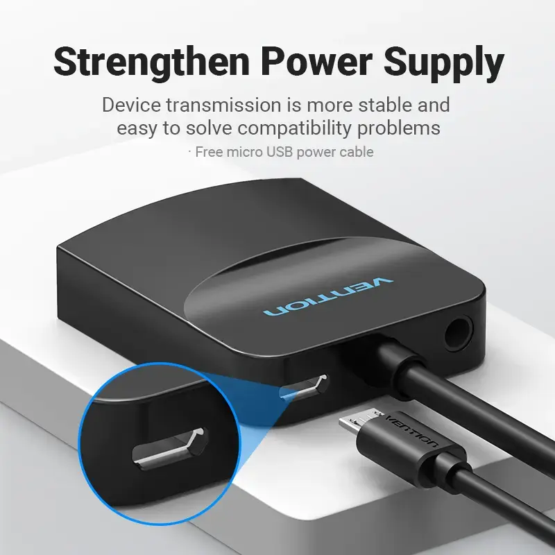 VGA į HDMI keitiklis Vention 0,15 m juodas VGA HDMI Micro USB garsas