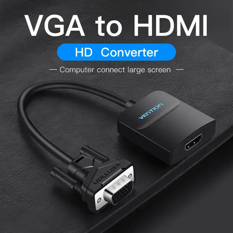 VGA į HDMI keitiklis Vention 0,15 m juodas VGA HDMI Micro USB garsas