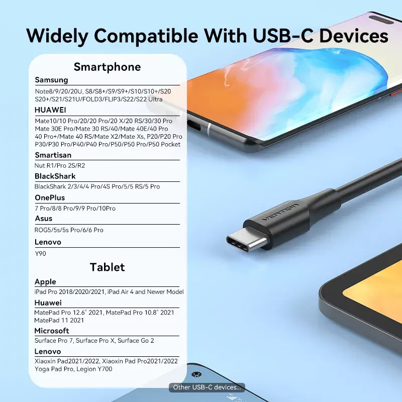 Vention USB 2.0 A (vyriškas) į C (vyriškas) 3A laidas 0,25 m juodas