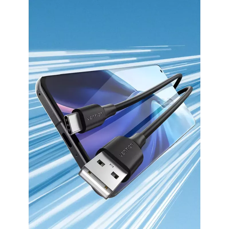 Vention USB 2.0 A (vyriškas) į C (vyriškas) 3A laidas 0,25 m juodas