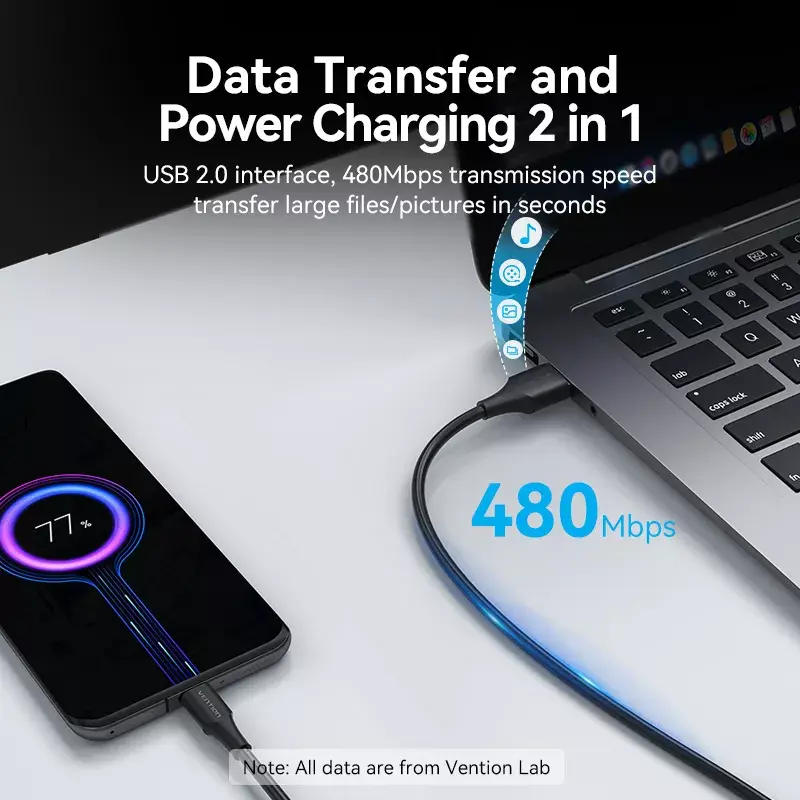 Vention USB 2.0 A (vyriškas) į C (vyriškas) 3A laidas 0,25 m juodas