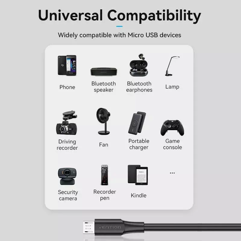 Vention USB 2.0 A (vyriškas) į Micro-B (vyriškas) 2A kabelis 2 m juodos spalvos
