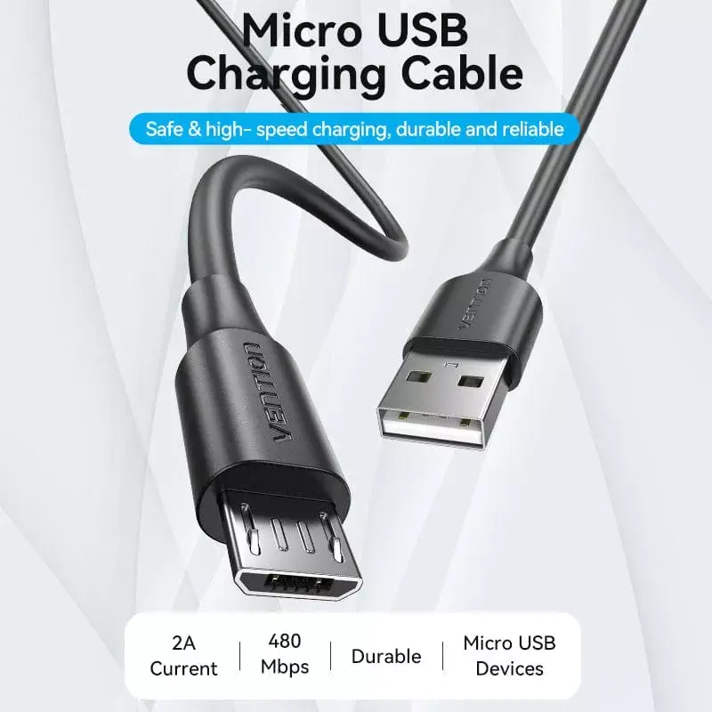 Vention USB 2.0 A (vyriškas) į Micro-B (vyriškas) 2A kabelis 2 m juodos spalvos