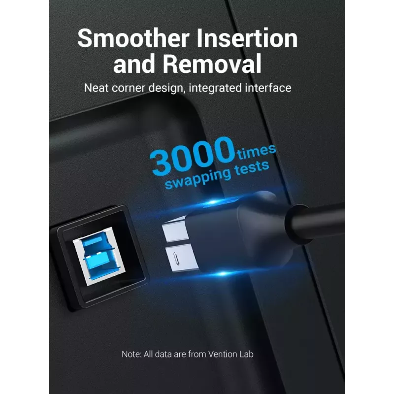 Vention USB 3.0 A-B laidas 3 m — USB 3.2 Gen 1 (5 Gbit/s), juodas, nikeliuotos jungtys
