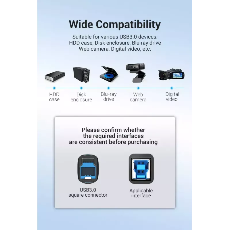 Vention USB 3.0 A-B laidas 3 m — USB 3.2 Gen 1 (5 Gbit/s), juodas, nikeliuotos jungtys