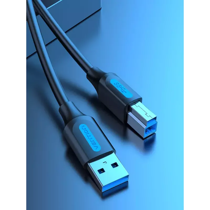 Vention USB 3.0 A-B laidas 3 m — USB 3.2 Gen 1 (5 Gbit/s), juodas, nikeliuotos jungtys