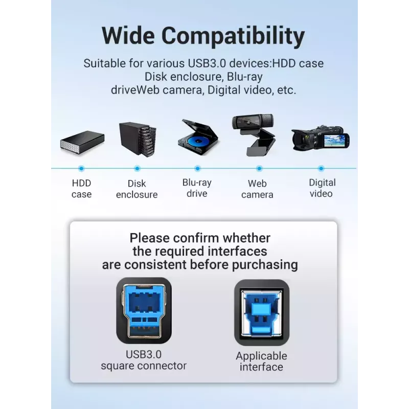 Vention USB 3.0 A-B laidas 3 m — USB 3.2 Gen 1 (5 Gbit/s), juodas, nikeliuotos jungtys