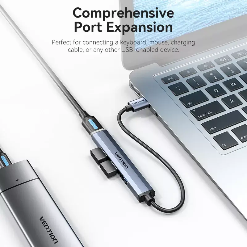 Vention CKOHB 4 viename USB 3.0 mini šakotuvas, 1x USB 3.0 + 3x USB 2.0, 5 Gbps, 0,15 m, aliuminis, pilkas