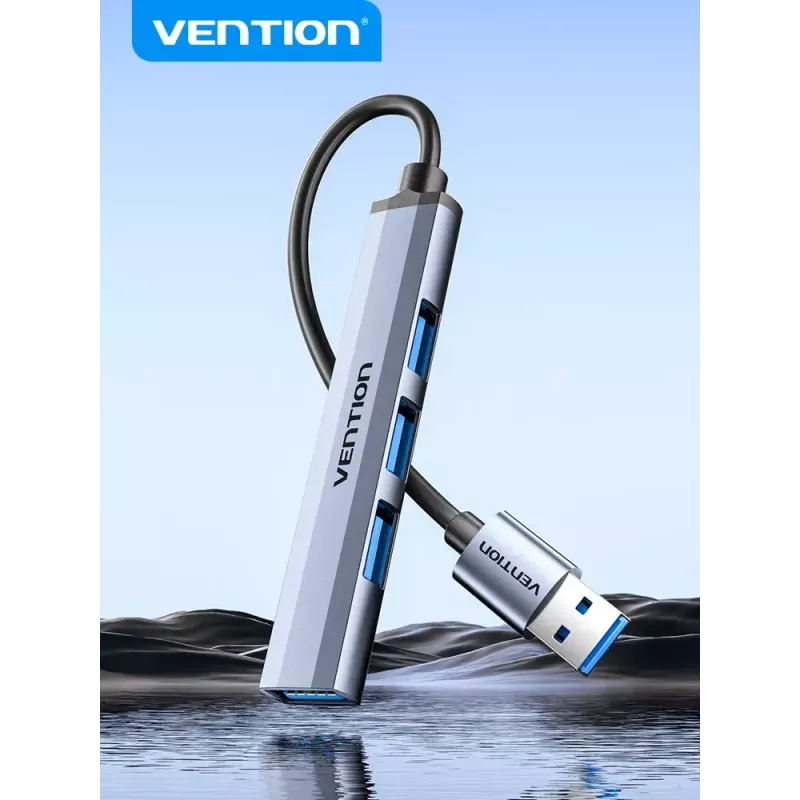 Vention CKOHB 4 viename USB 3.0 mini šakotuvas, 1x USB 3.0 + 3x USB 2.0, 5 Gbps, 0,15 m, aliuminis, pilkas