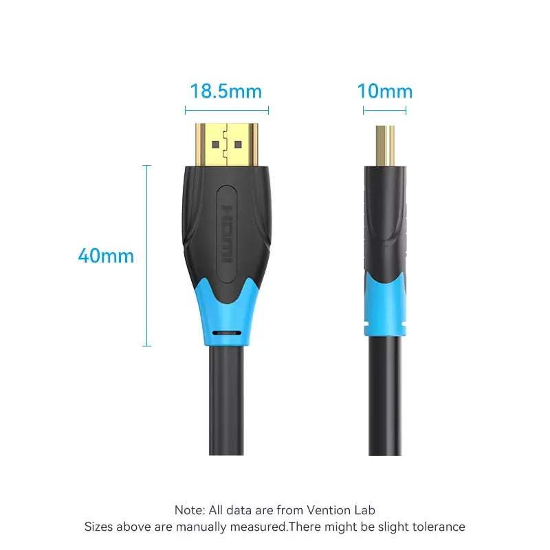 HDMI kabelis Vention 5 m 2.0 18 Gbit/s Vyriškas-Vyriškas, PVC apvalkalas, Auksuoti kontaktai, Palaiko 4K@60Hz