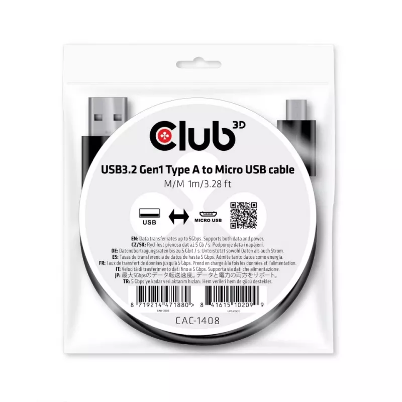 USB 3.2 Gen1 Type-A į Micro USB laidas M/M 1 m CLUB3D CAC-1408