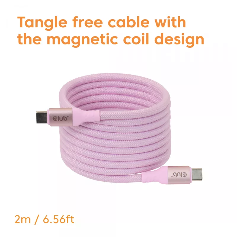 CLUB3D USB-C magnetinė ritė 240W rožinis kabelis 2m USB 2.0