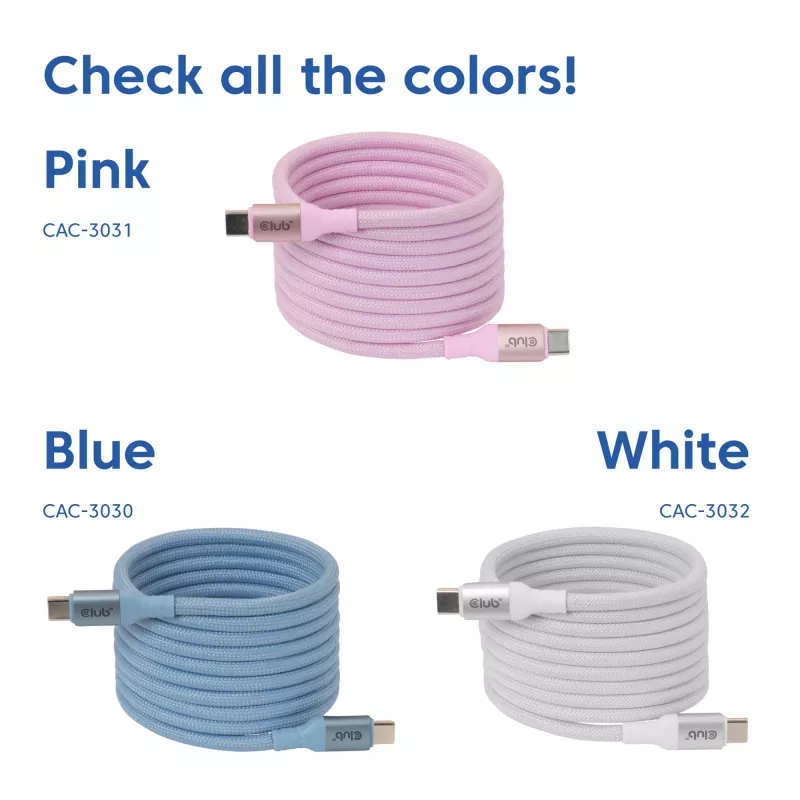 CLUB3D USB-C magnetinė ritė 240W rožinis kabelis 2m USB 2.0