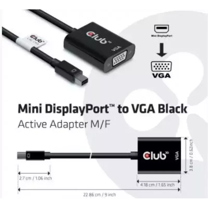 CLUB3D CAC-2113 MiniDisplayPort™ į VGA aktyvus adapteris, juodas