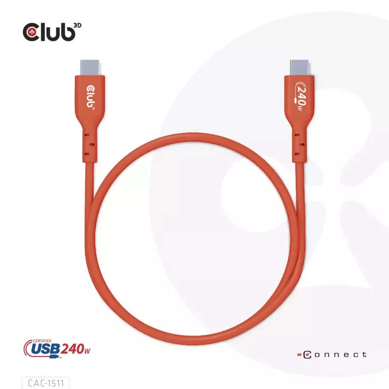 CLUB3D CAC-1515 USB2.0 Type-C abipusis USB-IF sertifikuotas laidas 480 Mb/s, PD 240 W (48 V/5 A) EPR M/M 4 m / 13,13 pėdų
