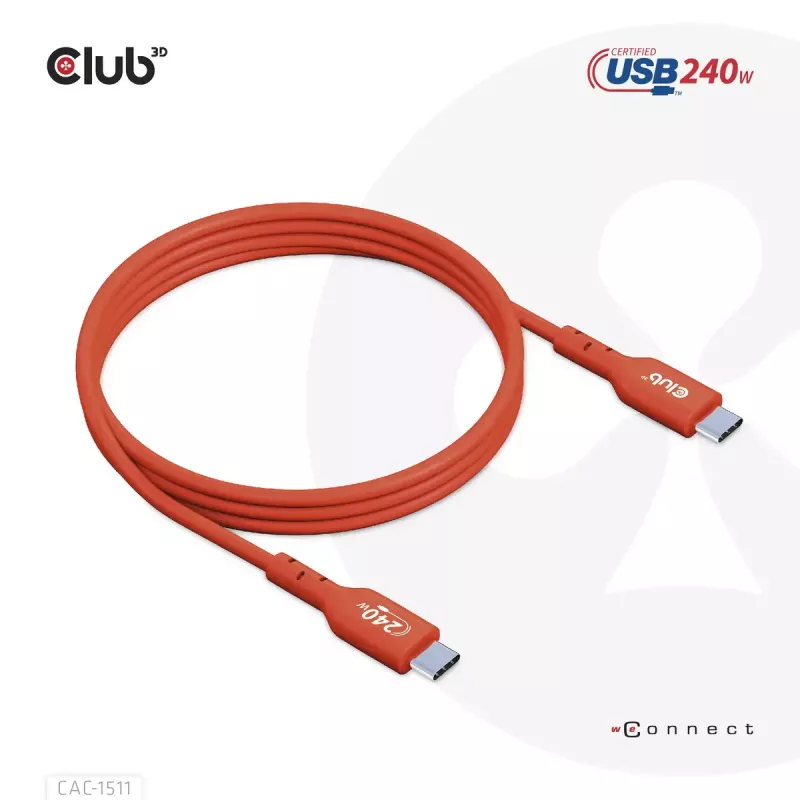 CLUB3D CAC-1515 USB2.0 Type-C abipusis USB-IF sertifikuotas laidas 480 Mb/s, PD 240 W (48 V/5 A) EPR M/M 4 m / 13,13 pėdų