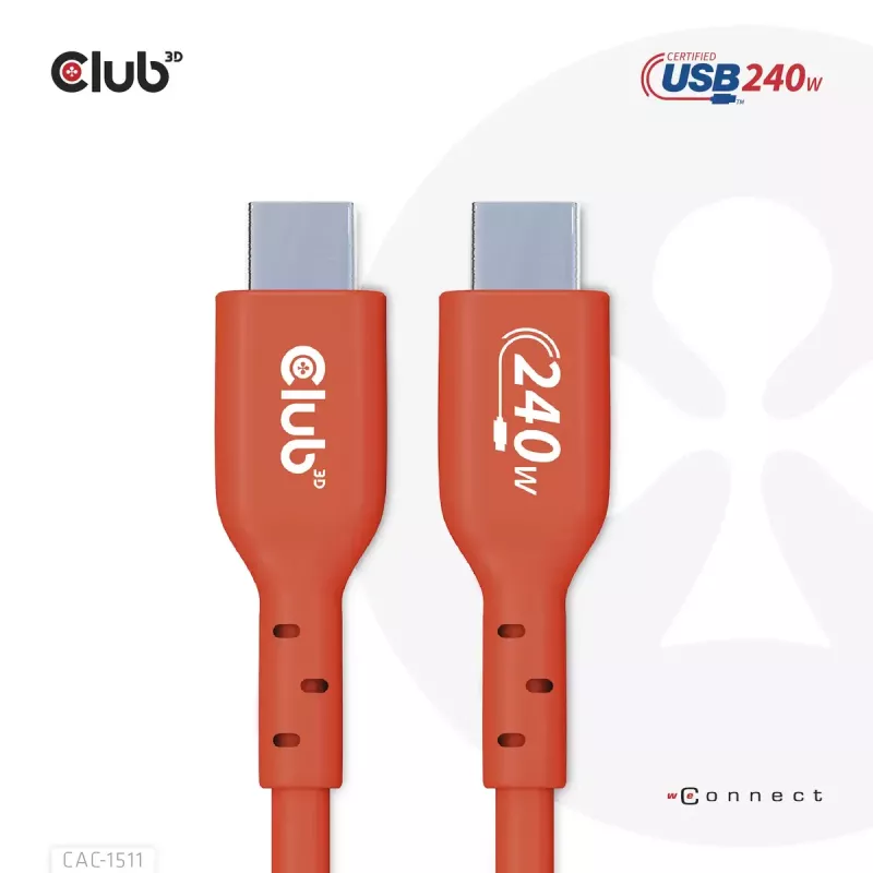 CLUB3D CAC-1515 USB2.0 Type-C abipusis USB-IF sertifikuotas laidas 480 Mb/s, PD 240 W (48 V/5 A) EPR M/M 4 m / 13,13 pėdų