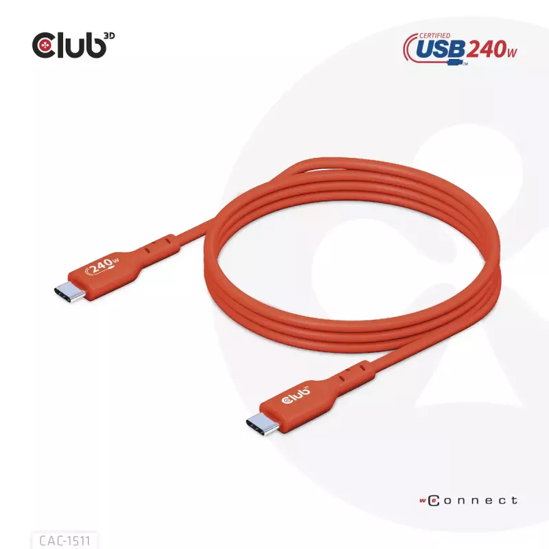 CLUB3D CAC-1515 USB2.0 Type-C abipusis USB-IF sertifikuotas laidas 480 Mb/s, PD 240 W (48 V/5 A) EPR M/M 4 m / 13,13 pėdų