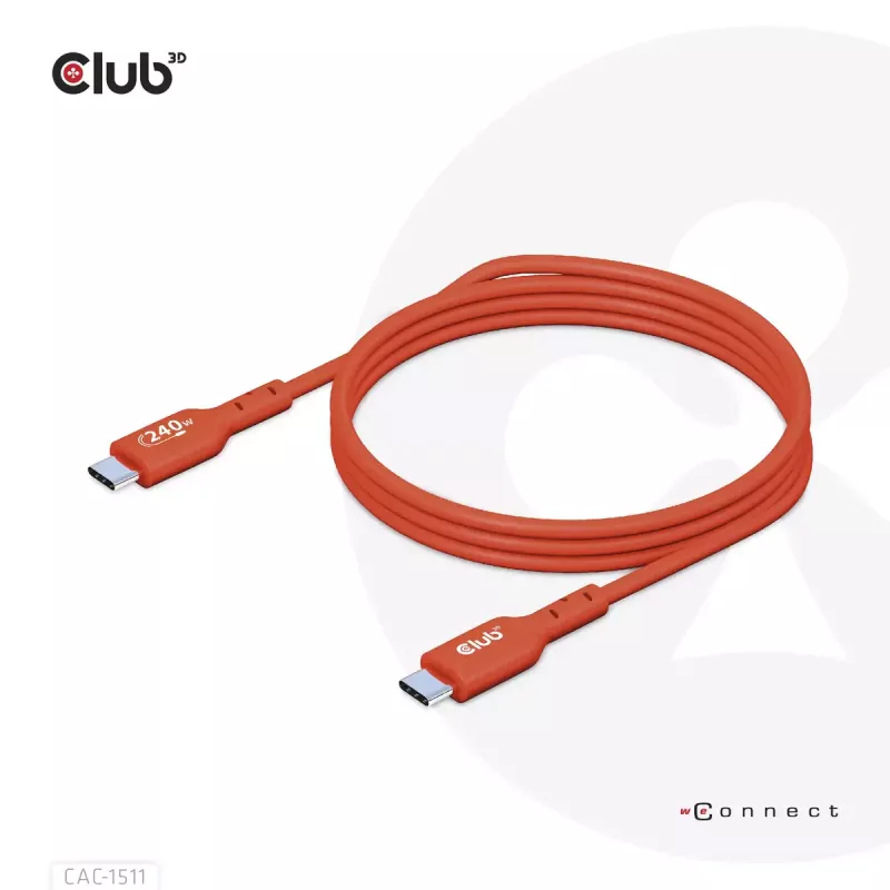 CLUB3D CAC-1515 USB2.0 Type-C abipusis USB-IF sertifikuotas laidas 480 Mb/s, PD 240 W (48 V/5 A) EPR M/M 4 m / 13,13 pėdų