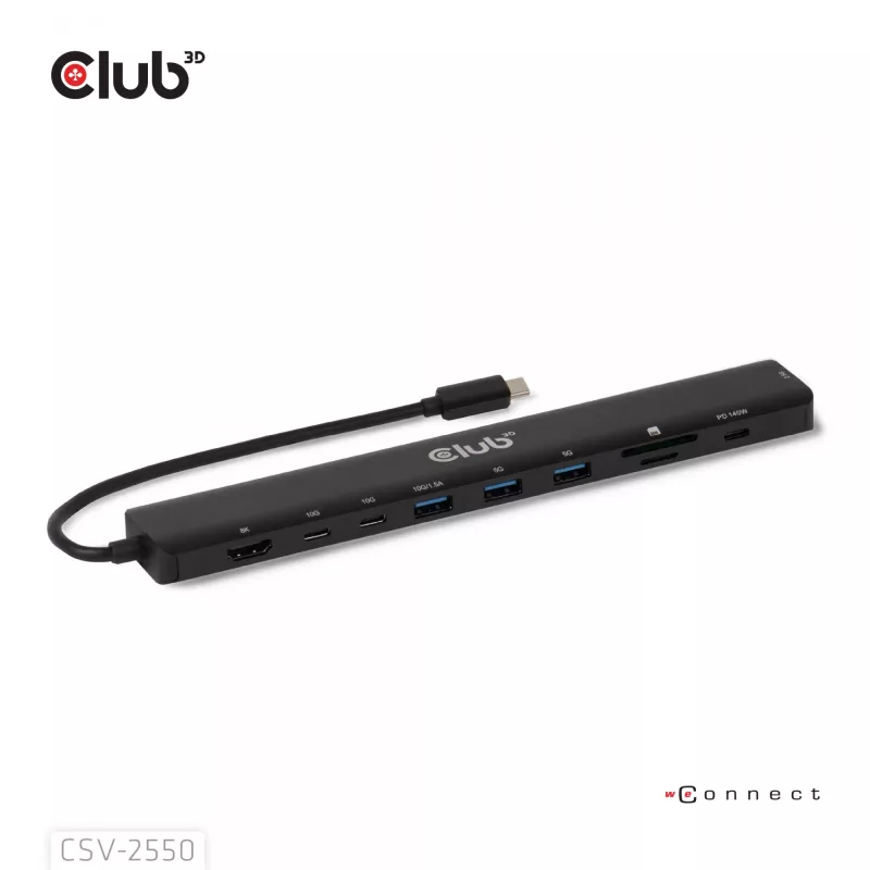 CLUB3D 10-1 Nešiojamas Dock USB Type-C 10Gbps į HDMI 8K30Hz PD3.1 Max. 140W