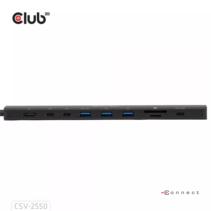 CLUB3D 10-1 Nešiojamas Dock USB Type-C 10Gbps į HDMI 8K30Hz PD3.1 Max. 140W