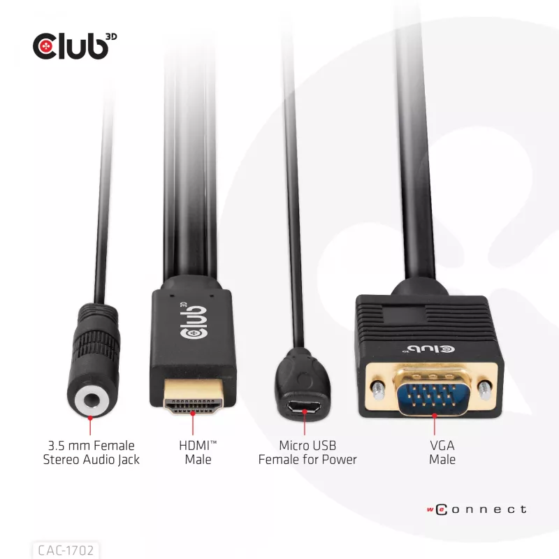 CLUB3D HDMI į VGA laidas M/M 2m 28AWG