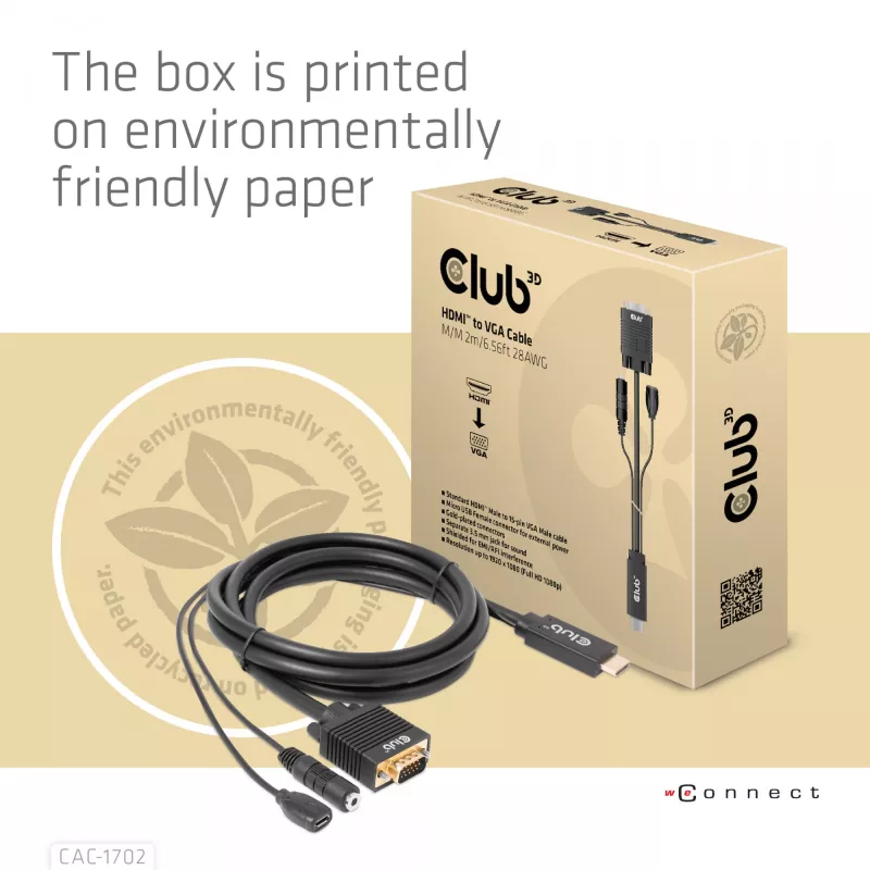 CLUB3D HDMI į VGA laidas M/M 2m 28AWG