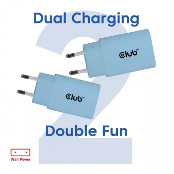 CLUB3D 2 vnt. USB-C 30 W baltas įkroviklis, vidaus, AC, mėlynas