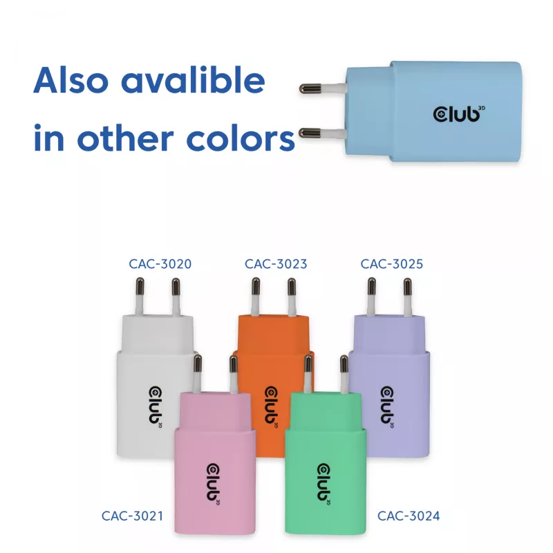 CLUB3D 2 vnt. USB-C 30 W baltas įkroviklis, vidaus, AC, mėlynas