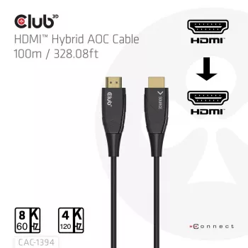 CLUB3D CAC-1394 Ultra High Speed AOC laidas 4K120Hz/8K60Hz vienakryptis M/M 100m