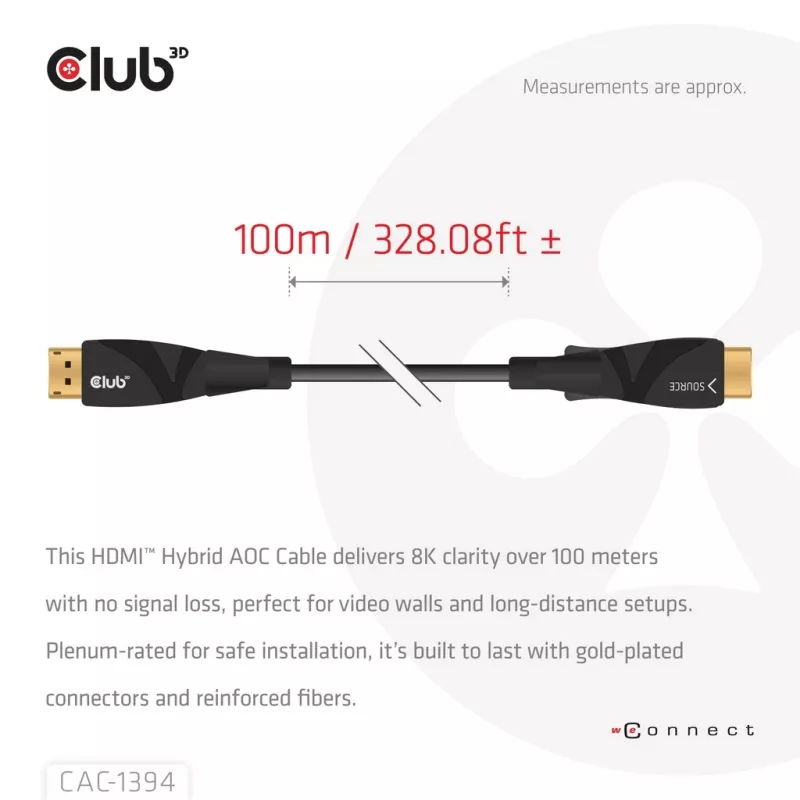 CLUB3D CAC-1394 Ultra High Speed AOC laidas 4K120Hz/8K60Hz vienakryptis M/M 100m